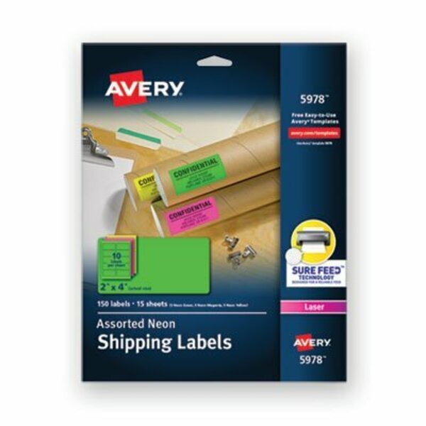 Avery Dennison Avery, HIGH-VISIBILITY PERMANENT LASER ID LABELS, 2 X 4, ASST. NEON, 150PK 5978